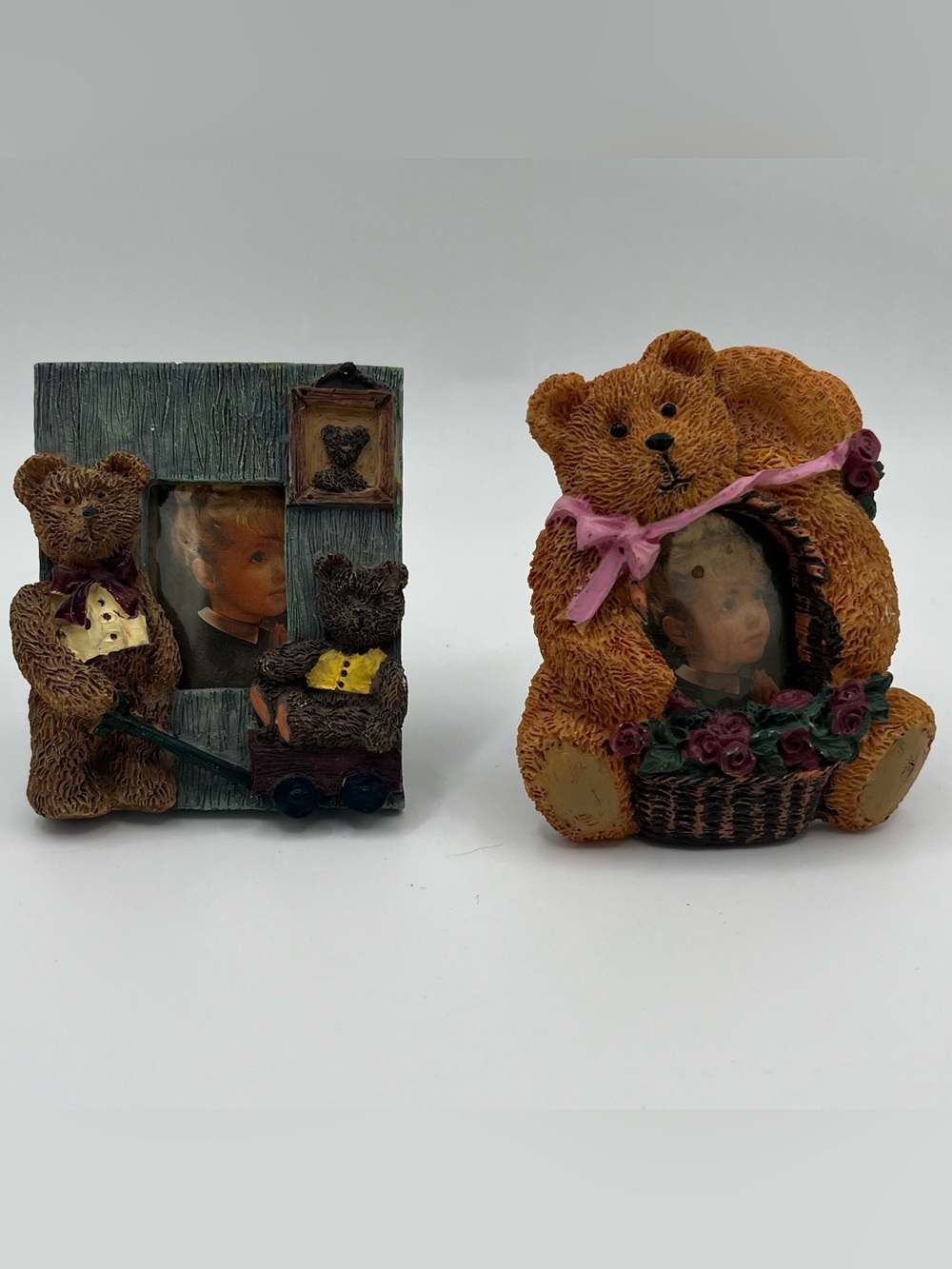Cottagecore Teddy Bear Mini Sculpted Resin Picture Photo Frame - Set of 2